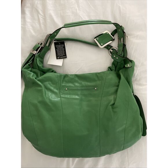 NWT''S B. MAKOWSKY Green Soft Leather Shoulder Bag Purse Double Strap Stud - Picture 2 of 4